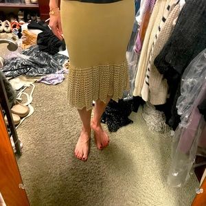 Alexander McQueen camel knit ruffle skirt. Size medium but stretch can fit sm/m